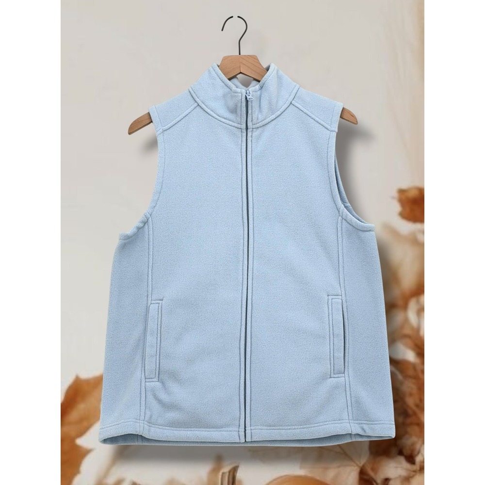 Dip Light Blue Soft Fleece Full Zip Mock Neck Vest Large